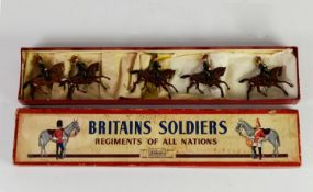 BRITAINS BOXED LEAD SET OF FIVE MOUNTED CAVALRY - 3rd HUSSARS, circa 1950 - 1960, good, in pictorial