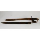 19th CENTURY NAVAL CUTLASS, having single edge blade widening towards the tip, 23in (58.5cm) long,