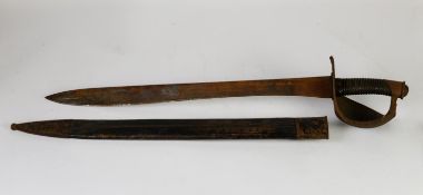 19th CENTURY NAVAL CUTLASS, having single edge blade widening towards the tip, 23in (58.5cm) long,