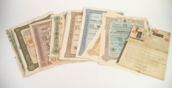 NINE EARLY TWENTIETH CENTURY RUSSIAN BONDS, issued in various years 1908 for 945 and 189 rubles,