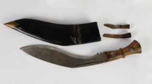 A GHURKA KNIFE in LEATHER SHEATH with two small subsidiary KNIVES