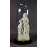 VICTORIAN PARIAN FIGURE 'CERES' holding a stook of corn, 13" (33cm) high under a  CONTEMPORARY GLASS