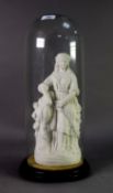 VICTORIAN PARIAN FIGURE 'CERES' holding a stook of corn, 13" (33cm) high under a  CONTEMPORARY GLASS