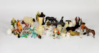 APPROX 123 WADE WHIMSIES AND SIMILAR CERAMIC ANIMAL FIGURES.  TOGETHER WITH A SELECTION OF METAL,