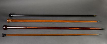 FINELY MADE EARLY 20th CENTURY OCTAGONAL MAHOGANY WALKING STICK inlaid with Satinwood and Kingwood