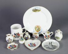 10 ITEMS OF CRESTED CHINA TYPE PIECES relating to various exhibitions, including 1908 FRANCO BRITISH