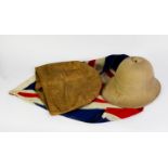 WORLD WAR II KHAKI FABRIC PITH HELMET, with Hawsworth Hats Ltd. 1942 stamped to the leather interior