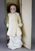 LARGE EARLY 20th CENTURY GERMAN SIMON & HALBIG BISQUE HEAD DOLL, sleeping brown eyes and open