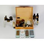 NINE SMALL CHEMICAL/LABORATORY BOTTLES, mainly with stoppers;  a  SELECTION OF ACCESSORIES,