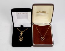 9ct GOLD FINE CHAIN NECKLACE with 9ct gold tiny white stone set circlet PENDANT, 1.4gms, in case and