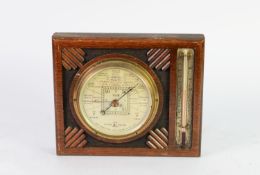 SHORT & MASON, LONDON, ART DECO WALL MOUNTED ANEROID BAROMETER, mounted with an ALCOHOL THERMOMETER,