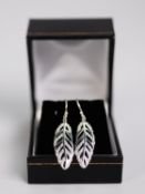 PAIR OF SILVER AND PASTE SET PIERCED LEAF PATTERN DROP EARRINGS, in case; another pair of