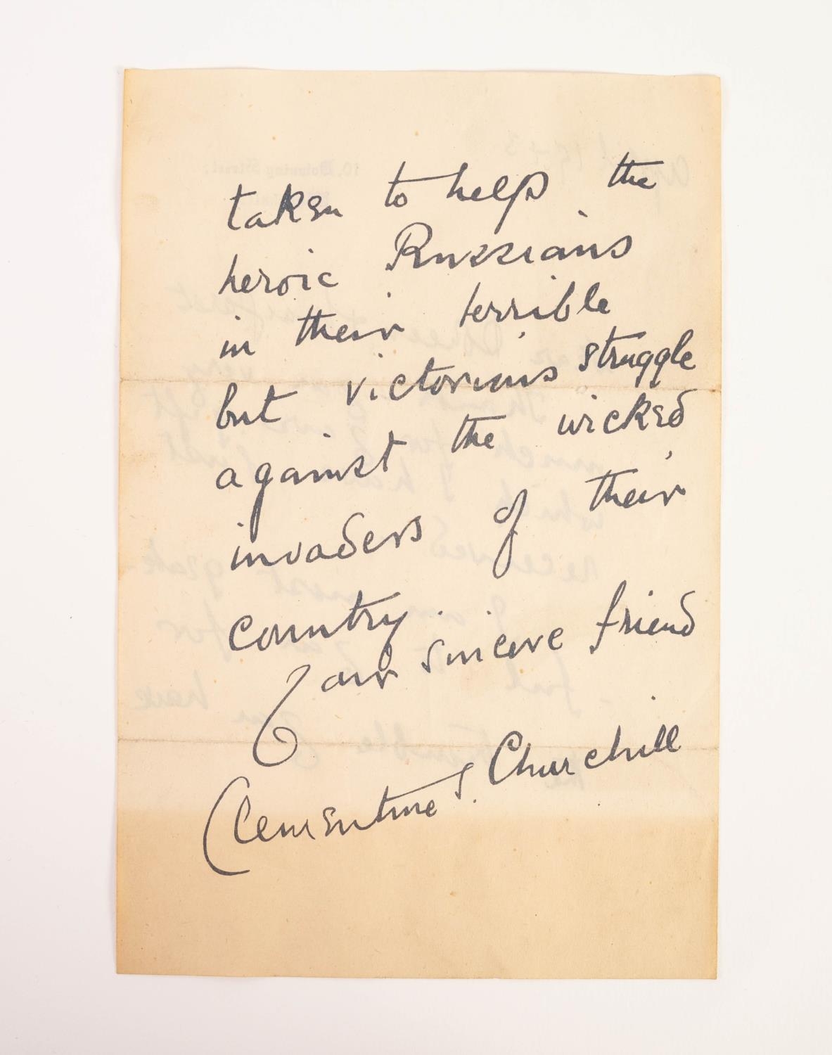 CHURCHILL, CLEMENTINE, AUTOGRAPHED HAND-WRITTEN LETTER DATED APRIL 1943, on two sides of a single - Image 2 of 2