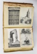 LADY'S VELLUM COVERED JOURNAL OF TRAVELS ABROAD ILLUSTRATED WITH POSTCARDS stuck in and dated on the