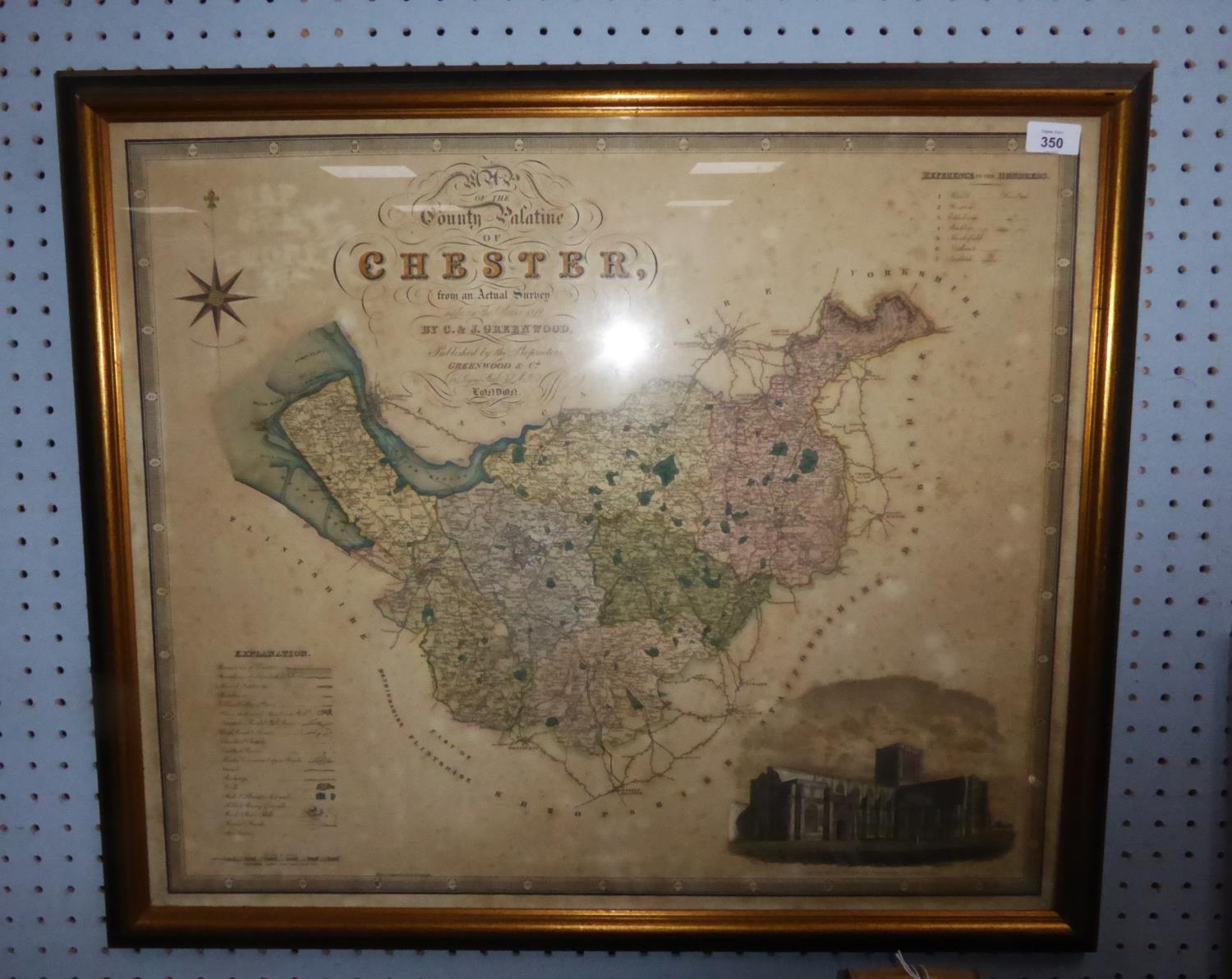 E. & J. GREENWOOD, ANTIQUE MAP 'CHESTER' (Cheshire)  published 1830 with illustration of Chester - Image 2 of 2