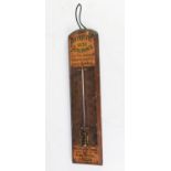 ?PATRIOTIC ASSURANCE? WALL MOUNTED STAINED FRUITWOOD THERMOMETER, 21? (53.3cm) high