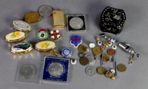 TWO EASTERN EUROPEAN METAL BADGES, pendant wiht miniature miner's lamps; RUSSIAN and OTHER BADGES;