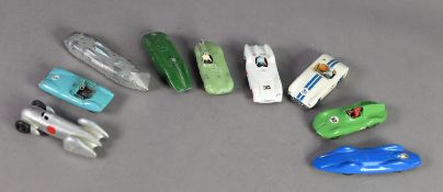 THREE DINKY TOYS DIE CAST RACING/RECORD CARS, No. 23d, Auto Union, No. 23m Thunderbolt, and Gardners