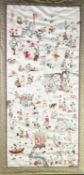 CHINESE LARGE EMBROIDERED SILK PANEL, decorated all-over with children at play, in multicolours on a