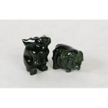 BURMESE CARVED DARK GREEN JADE MODEL OF A PIG, 2in (5cm) long and ANOTHER OF A RABBIT, on its hind