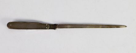 HALLMARKED SILVER LETTER OPENER BY MAPPIN & WEBB with engine turned silver handle and stainless