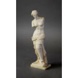 AFTER GIOMMELLI, PRE-WAR CARVED ALABASTER FIGURE OF VENUS DI MILO, on alabaster oblong plinth