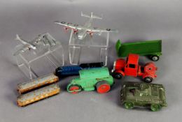 KEMBO VINTAGE DIE CAST TRACTOR UNIT AND TRAILER, red and green, some chips; A CIRCA 1950's GERMAN
