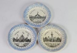 UNIVERSAL, INTERNATIONAL AND COLONIAL EXHIBITION, 1894, LYON - SET OF THREE GIEN PRINTED POTTERY