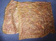 LARGE, ALMOST SQUARE PAISLEY SHAWL, WITH ALL-OVER LARGE BOTEH PATTERN, on a dark brown field, with