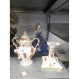 A COALPORT LADIES OF FASHION 'LINDA' FIGURE AND TWO PIECES OF COALPORT 'INDIAN TREE CORAL' A