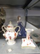 A COALPORT LADIES OF FASHION 'LINDA' FIGURE AND TWO PIECES OF COALPORT 'INDIAN TREE CORAL' A