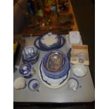 ASSORTMENT OF VICTORIAN and LATER BLUE AND WHITE WILLOW PATTERN and other TRANSFER PRINTED