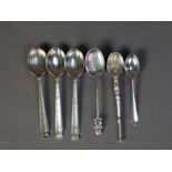 SIX GEORGE V AND LATER SILVER SPOONS, comprising: ANOINTING SPOON, SET OF THREE TEASPOONS WITH