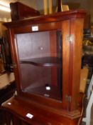 A MAHOGANY SMALL MURAL CORNER CUPBOARD WITH GLAZED DOOR, 1’9” HIGH