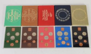 FIVE ROYAL MINT PROOF SETS - Coinage of Great Britain & Northern Ireland, encapsulated in plastic