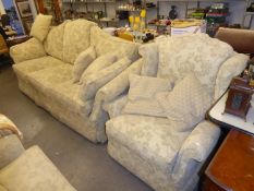 WINGED LOUNGE SUITE OF THREE PIECES, VIZ A THREE SEATER KNOLL SETTEE AND A PAIR OF LOUNGE CHAIRS,