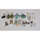 18 PAIRS OF COSTUME EARRINGS; a bi-coloured gold plated fancy link BRACELET; a gold plated flattened