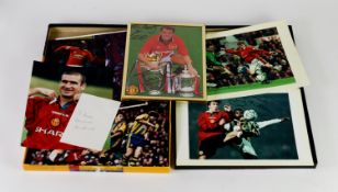 CIRCA 1990s MANCHESTER UNITED RELATED AUTOGRAPHED COLOUR PHOTOGRAPHS and other EPHMERA, to include