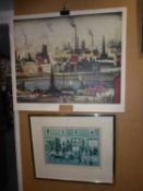 HELEN BRADLEY  ARTIST SIGNED COLOUR PRINT  STREET SCENE WITH HORSE AND CART IN FOREGROUND SIGNED