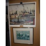 HELEN BRADLEY  ARTIST SIGNED COLOUR PRINT  STREET SCENE WITH HORSE AND CART IN FOREGROUND SIGNED