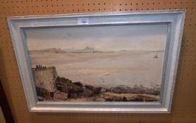 J.W.B. BUTLER OIL PAINTING ON BOARD  COASTAL SCENE 'WESTON-SUPER-MARE'  SIGNED AND DATED 1975 12"