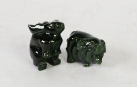 BURMESE CARVED DARK GREEN JADE MODEL OF A PIG, 2in (5cm) long and ANOTHER OF A RABBIT, on its hind