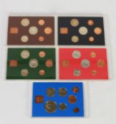 FIVE ROYAL MINT PROOF SETS - Coinage of Great Britain & Northern Ireland, encapsulated in plastic