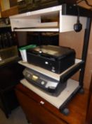 A METAL FRAMED CANTILEVER THREE TIER COMPUTER DESK WITH EPSON ‘STYLUS’ SX 125 PHOTOGRAPH PRINTER AND