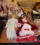 FOUR MODERN BISQUE COSTUME DOLLS AND A VENETIAN FACE MASK (5)