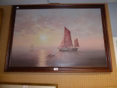 L. ALEXIS  OIL PAINTING  FISHING BOAT UNDER SAIL  24" X 36"