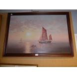 L. ALEXIS  OIL PAINTING  FISHING BOAT UNDER SAIL  24" X 36"