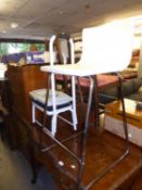 A METAL FRAMED BREAKFAST BAR STOOL AND A TUBULAR METAL SINGLE STEP (2)