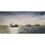 JILL BIDDICK (TWENTIETH/ TWENTY FIRST CENTURY) OIL ON CANVAS ‘The Mackerel Fishers’ Signed, titled