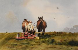 ROBERT O’CONNOR (TWENTIETH/ TWENTY FIRST CENTURY) WATERCOLOUR Amish Farmer Ploughing a Field Signed,